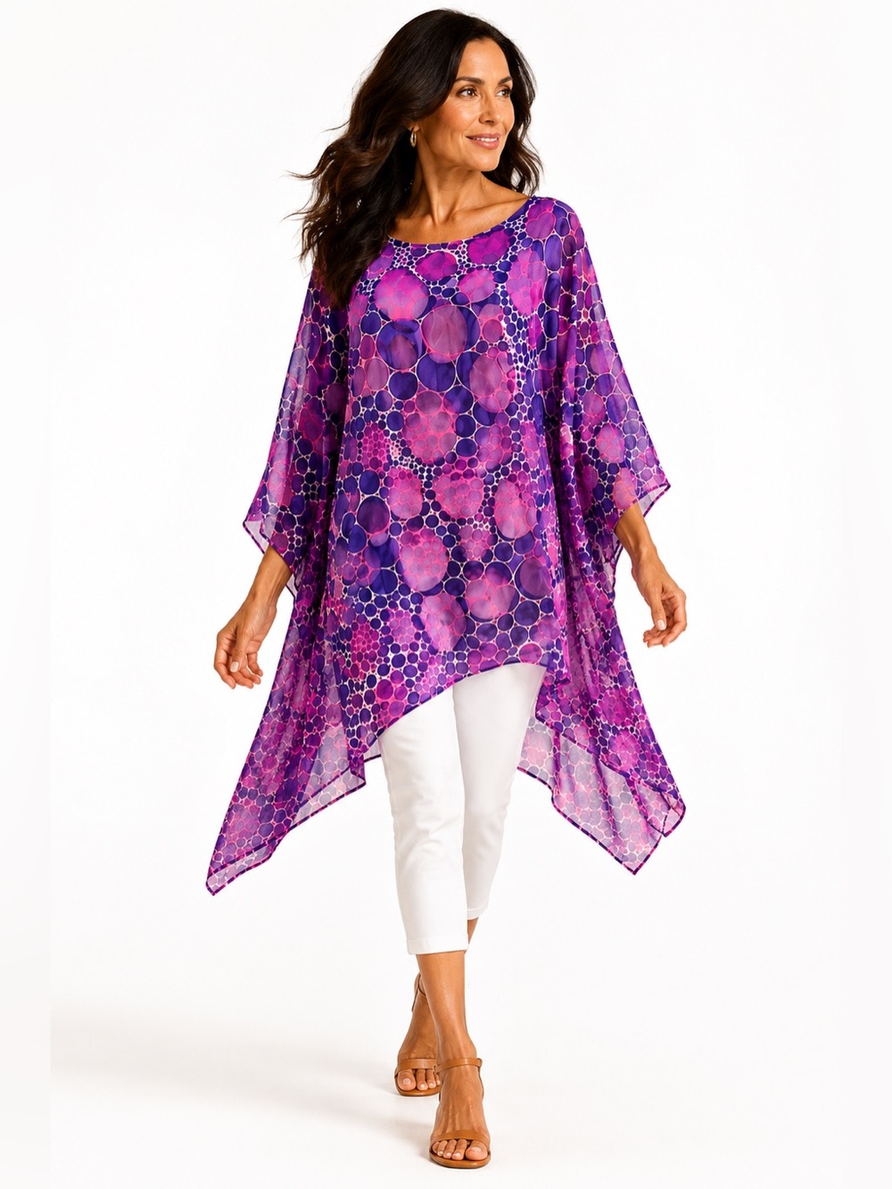 Marianne Greaves Vancouver Silk Blend Kaftan Tunic Poncho Purple Pink O/S